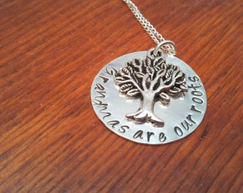 Grandma sterling silver necklace, Grandmother gift, family tree necklace, Hand stamped