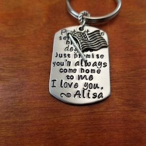 Military Deployment key chain, Protect and serve deployed soldier, Always come home to me, Personalized Hand stamped Valentine’s Day gift