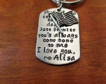 Military Deployment key chain, Protect and serve deployed soldier, Always come home to me, Personalized Hand stamped Valentine’s Day gift