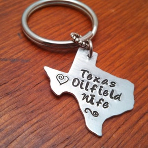 Texas Oilfield Wife key chain, Texas Oilfield gift, Oilfield accessory, Texas keychain, oil field gift, Hand stamped Texas key chain