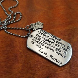 Police Protect and serve dog tag necklace, Policeman gift, always come home, LEO key chain, thin blue line, hero, Hand Stamped Personalized