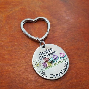 Cadeau voor tuinman, sleutelhanger, cadeau voor leraar, met de hand gestempeld