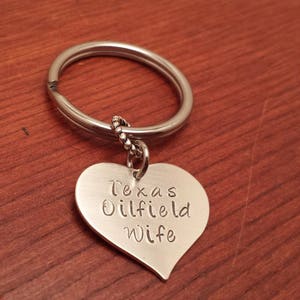 Texas Oilfield Wife key chain-Sterling silver heart key chain oilfield-Oilfield wife key chain-Oilfield Wife gift-Texas oilfield