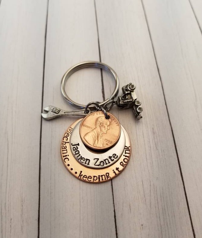 Mech Handkey Chain Mechanic Key Chain, Keeping It Going, Gift for a Mechanic, Hand Stamped ...