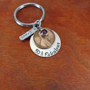 50th Birthday Penny celebration key chain