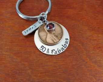 50th Birthday Penny celebration key chain