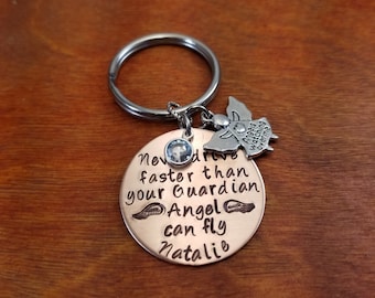 Angelo custode Portachiavi nuovo autista, Angelo personalizzato stampato a mano che veglia su di me regalo per il nuovo autista