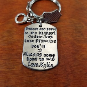 Police Protect and serve key chain, Policeman gift, Police key chain, always come home, thin blue line, be safe Hand Stamped Personalized