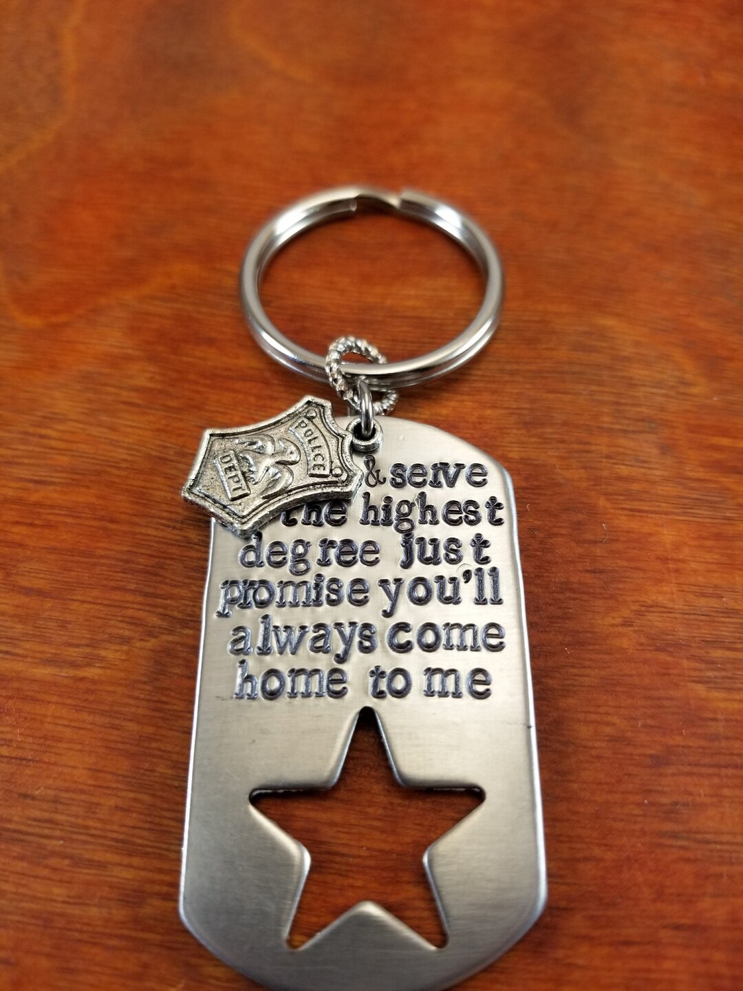 Hand Stamped Police Key Chain, Protect and Serve, Always Come Home