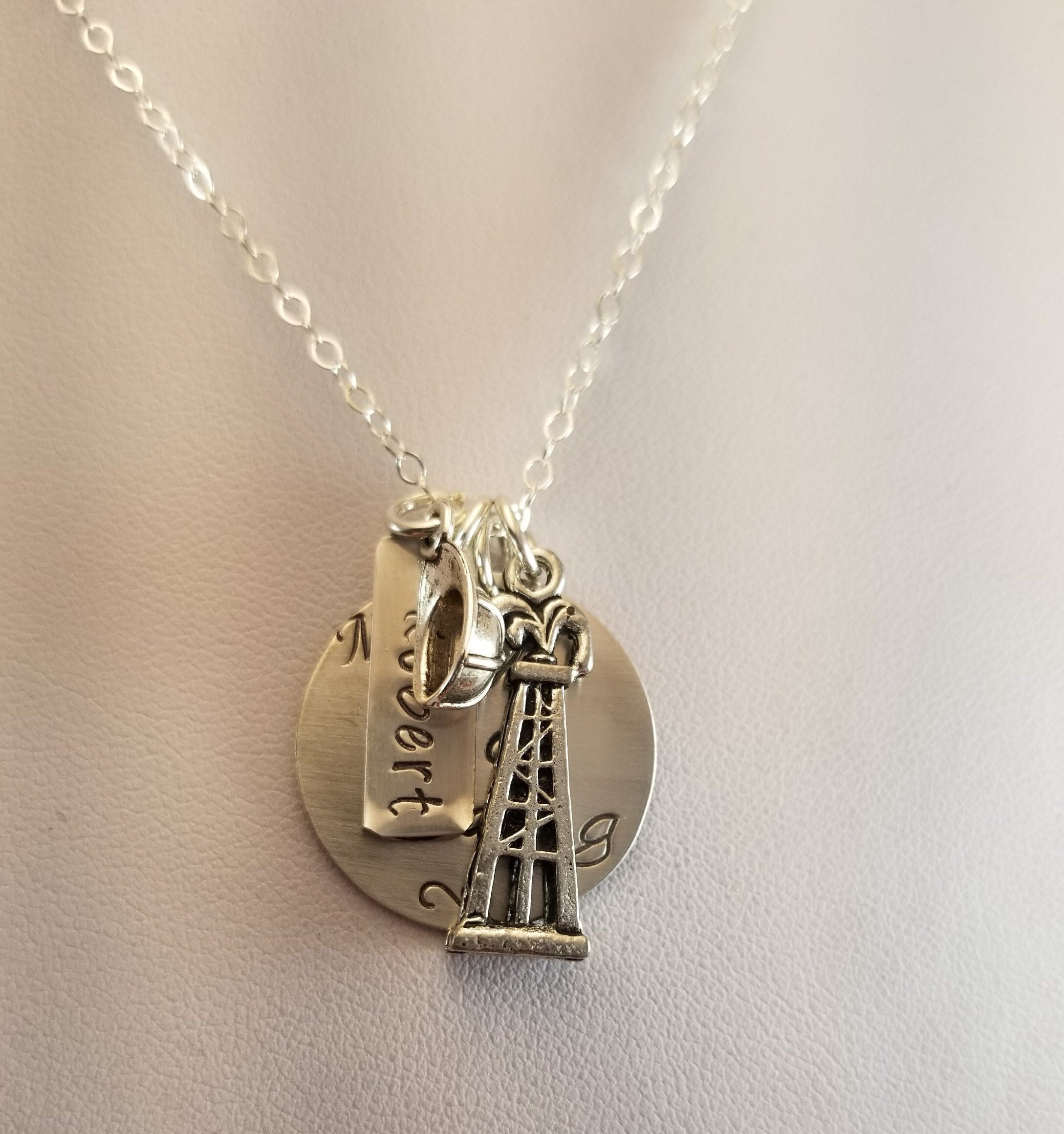 Hand Stamped Personalized Oilfield Necklace, on a Rig, Oilfield Wife ...