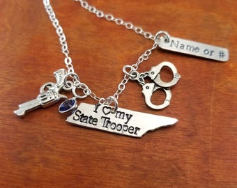 Tennessee State Trooper wife necklace, Hand stamped personalized Correctional officer, THP, thin blue line, LEO