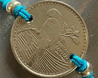 Colombia Coin Bracelet / Macaw Parrot /Reversible/ Adjustable Cording / one size fits all - qty 1