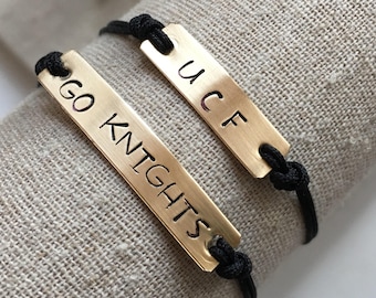 U C F / Go Knights / Hand Stamped bar on adjustable dainty cording