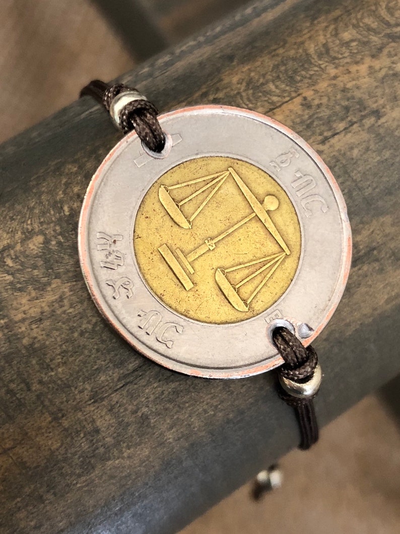 LIBRA / LEO Coin/ Libra Scales/ Lion / Adjustable Cording