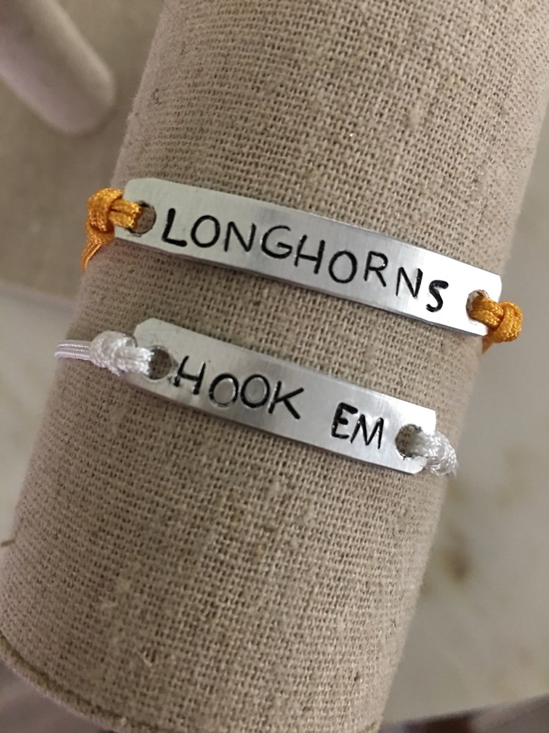 Texas Longhorns Hook em Orange and white Dainty Adjustable Cording Bracelet