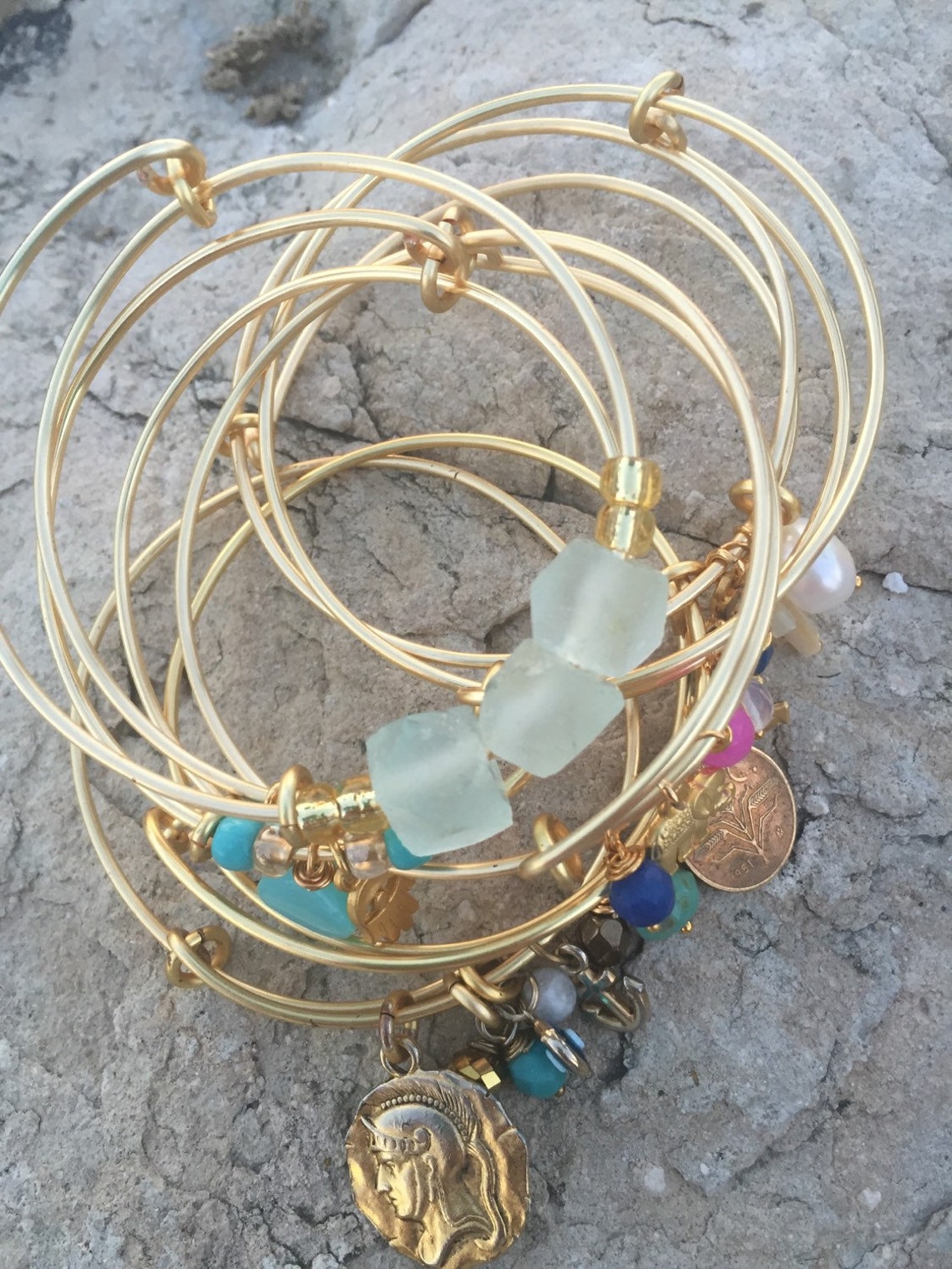 Expandable White / Clear Color Chunky Seaglass Bangle / Qty 1 Etsy