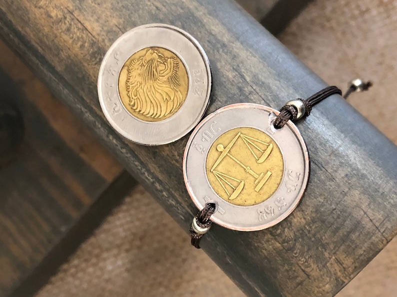 LIBRA / LEO Coin/ Libra Scales/ Lion / Adjustable Cording