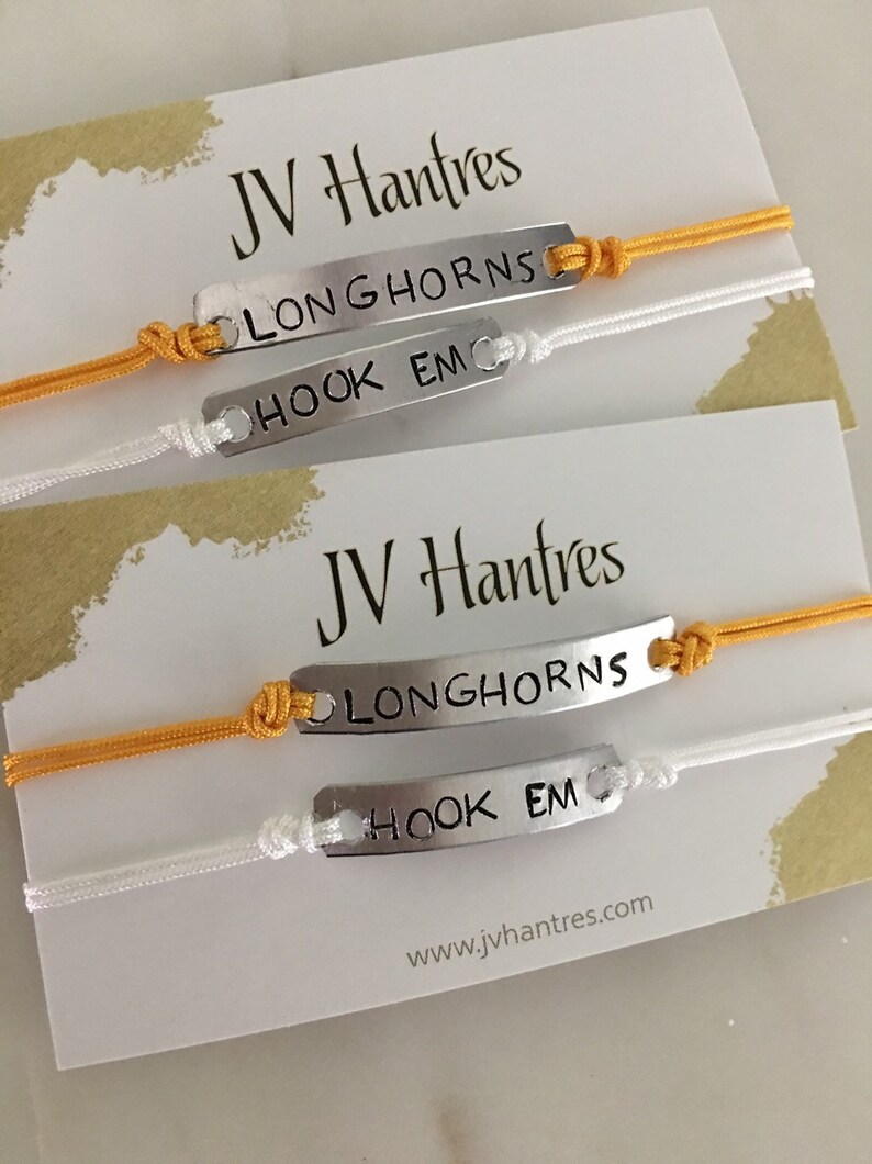 Texas Longhorns Hook em Orange and white Dainty Adjustable Cording Bracelet