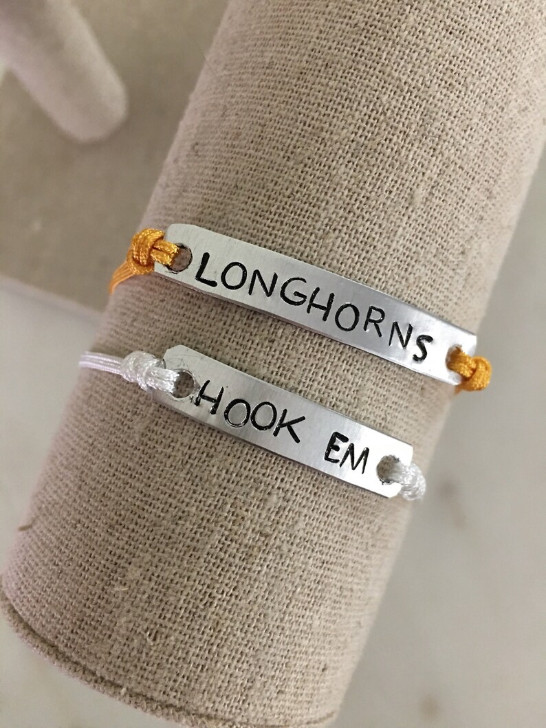 Texas Longhorns Hook em Orange and white Dainty Adjustable Cording Bracelet