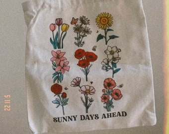 Sunny Days Ahead Floral Tote Bag, Spring Floral Canvas Tote Bag