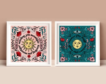 Sun & Moon Art Print Set, skurrile Kinderzimmerdeko