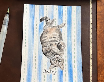 Custom Watercolor Pet Portrait, Hand-Painted Dog or Cat Art