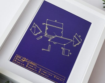 Christmas Nativity Print: Gold Foil Manger Technical Drawing, Limited Edition