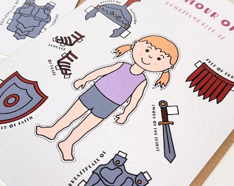 Armour of God Paper Doll Girl | Christian Children's Greeting Card | Bible Activity| Ephesians 6