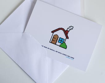 Christian New Home Card: 8-Bit Housewarming, Joshua 24 Verse