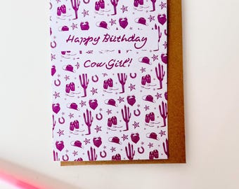 Happy Birthday Cowgirl Card | Pink  Country and Western Greetings