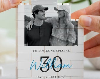Personalised 30th Birthday Gift For Husband, Custom Photo Building Block Keepsake, Boyfriend Present