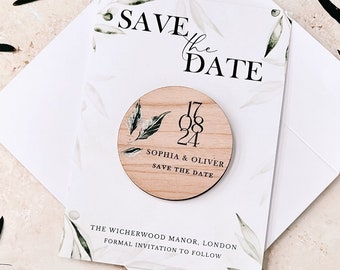 Save the Date Magnet with Cards | Greenery Save the Date Wedding Magnets | Personalised Wood Save the Date or Evening | Custom Rustic Invite