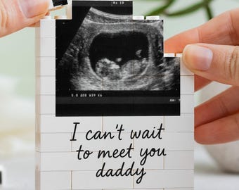 New Daddy Gift From Bump, Personalised Baby Scan Photo Block, Dad To Be Present, Pregnancy Reveal Keepsake For Him, Expecting Father Gift
