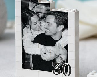 Personalised 30th Birthday Gift, Photo Building Block Keepsake, Milestone Thirtieth Birthday Memory Gift for Him or Her