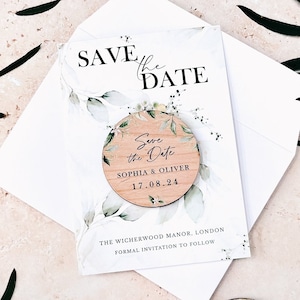 Save the Date Magnet with Cards | Greenery Save the Date Wedding Magnets | Wood Save the Date or Evening Invitation | Custom Rustic Invites