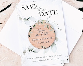 Save the Date Magnet with Cards | Greenery Save the Date Wedding Magnets | Wood Save the Date or Evening Invitation | Custom Rustic Invites