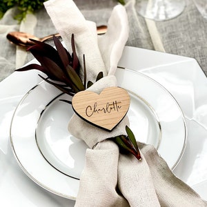 Personalised Wedding Place Names, Wooden Heart Place Setting, Wood Place Name, Wedding Favours, Wedding Table Decor, Rustic Wedding Seating image 1