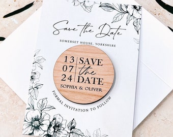 Save the Dates Magnet with Cards | Simple Save our Date Wedding Magnets | Wood Save the Date or Evening  Invitations | Minimalist Invites