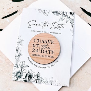 Save the Dates Magnet with Cards | Simple Save our Date Wedding Magnets | Wood Save the Date or Evening  Invitations | Minimalist Invites