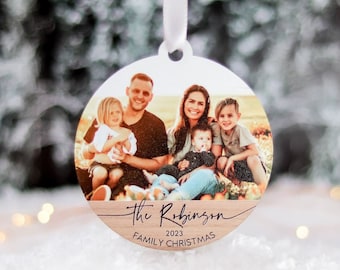 Family Christmas Ornaments, Family Christmas Tree Decorations, Personalized Family Name Photo Ornament, Wood Christmas Bauble, Family Gifts