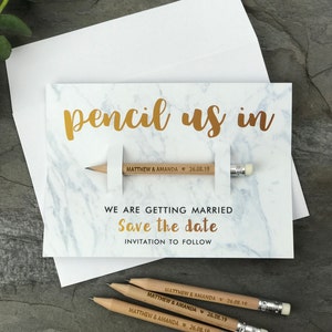 Pencil Us In Save the Date Cards Personalised Wedding Invitations Save the Dates Magnet Invites with Envelopes Rustic Minimalist image 4