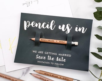 Pencil Us In Save the Date Cards | Personalised Wedding Invitations, Custom Pencil, Rustic Cheap Save the Dates Magnet, Wedding Invites