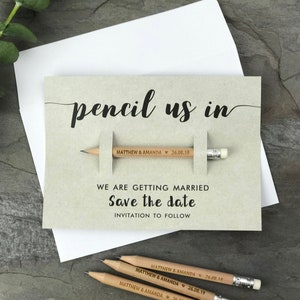 Pencil Us In Save the Date Cards Personalised Wedding Invitations Save the Dates Magnet Invites with Envelopes Rustic Minimalist image 1