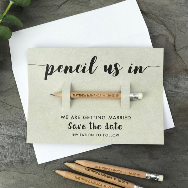 Bleistift uns in Save the Date Karten | Personalisierte Hochzeitseinladungen | Save the Dates Magnet Lädt mit Umschläge | Rustikal Minimalistisch