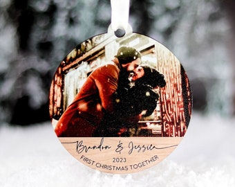 First Christmas Together Ornament, Our First 1st Christmas Couple Wood Ornaments, Custom Photo Couple Christmas Tree Bauble, Gift For Her