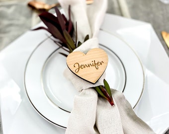 Wedding Place Names, Wood Place Cards, Wooden Place Setting, Wedding Favour, Wedding Table Decor, Laser Cut Heart with Guest Names Engraved