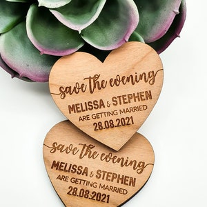 Wedding Save The Evening Magnet, Personalised Save the Dates, Rustic Wedding Invites, Wooden Save The Date, Wood Heart Custom.