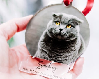 Pet Memorial Ornament, Cat Christmas Photo Bauble, Cat Lover Memorial Gift, Custom Pet Memorial Ornament, Personalised Tree Decorations 2022