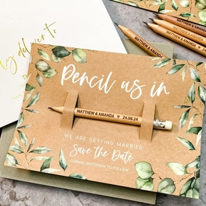 Save the Date Pencil Us In | Save the Dates Cards | Personalised Wedding Invitations | Botanical Magnets with Envelopes