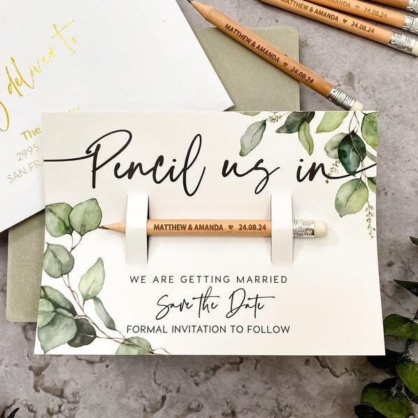 Pencil Us In Save the Date Cards | Save the Dates Wedding Invitations | | Personalised Rustic Botanical Magnets - Minimalist Save the Dates